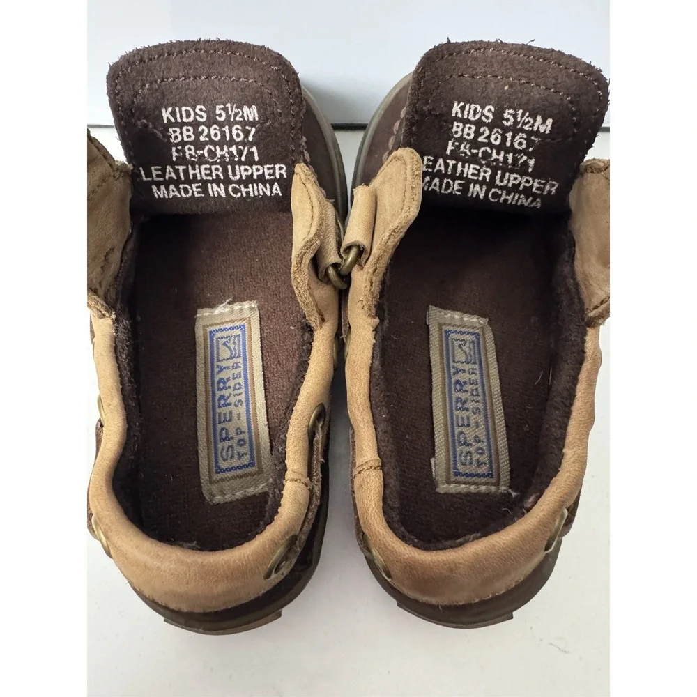 Sperry Leather Loafer Slide On Baby Size 5.5 Brown Hook And Loop Closure Easy On - Picture 9 of 12